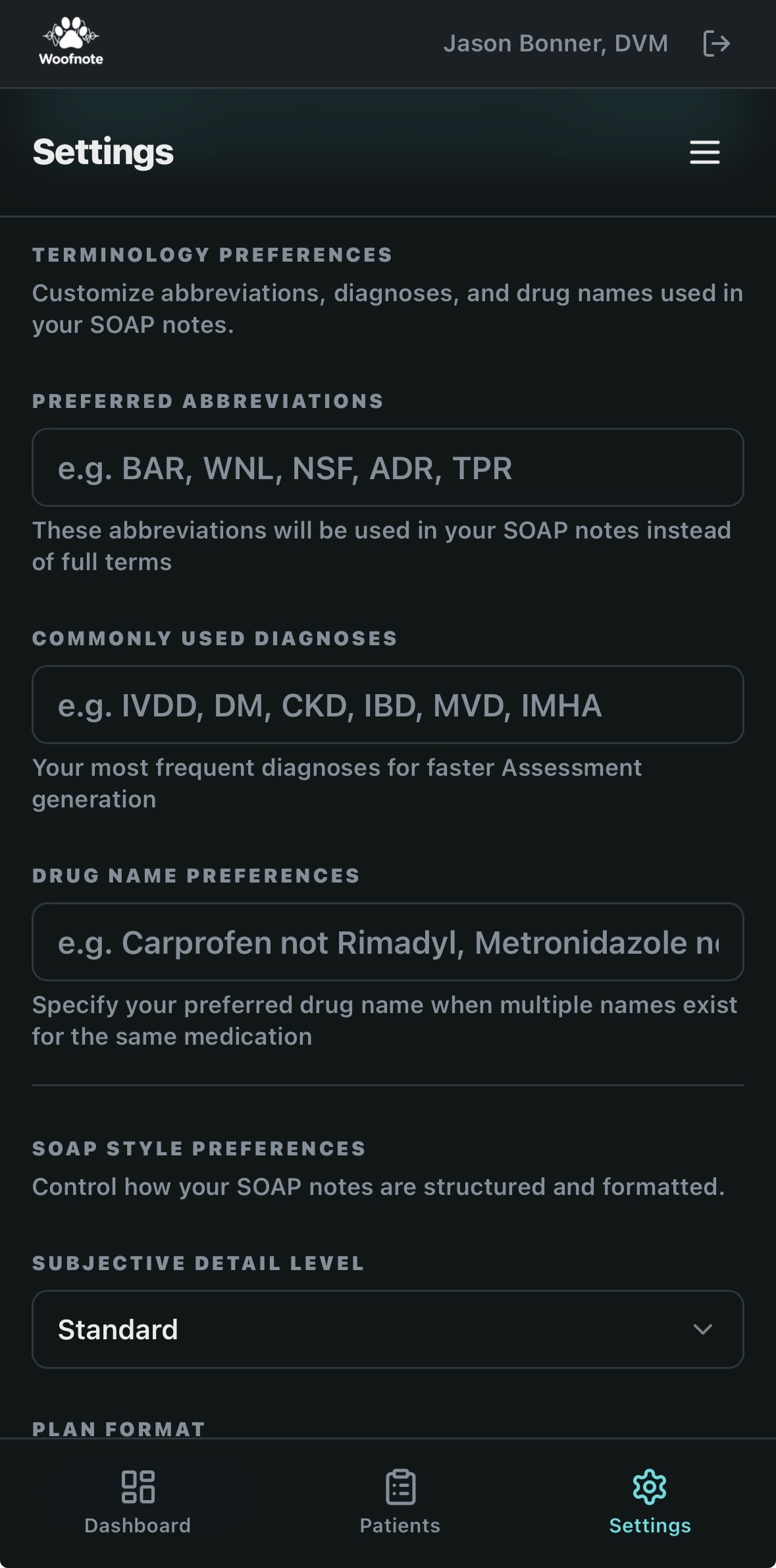 Terminology preferences, abbreviations, drug name preferences